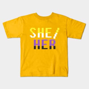 she/her (nonbinary) Kids T-Shirt